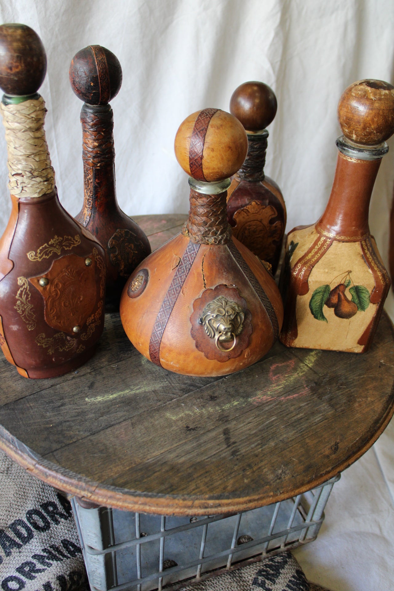 Vintage Italian Leather Bottles